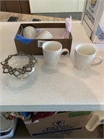 Coffee Mugs and Glass Bowl