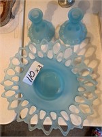 Antique Blue Glass by the Piece x3