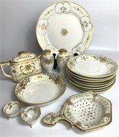 Vintage Dishes with Raised Gold Design