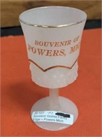 Antique gold-rimmed milk glass souvenir goblet