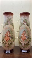 PAIR OF ANTIQUE HAND PAINTED VASES
