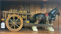 PORCELAIN DRAUGHT HORSE WITH CART AND BARRELS