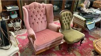 PINK WING BACK CHAIR AND VICTORIAN