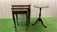 NEST OF 3 TABLES WITH LEATHER AND GLASS TOPS