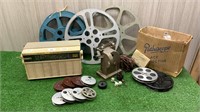 VINTAGE PROJECTOR WITH REELS AND RADIO