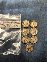7 Mercury Dimes - see photo for dates