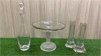 2X CRYSTAL CANDLE STICKS, FRENCH DECANTER AND