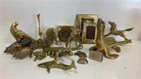 QTY OF BRASSWARE INCLUDES ANIMAL FIGURES,