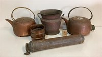 COPPER TEAPOTS, SPRAYER AND URN