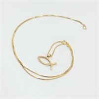 14k Gold Fish Pendant & Chain (3g)