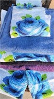 Blue floral print, vintage bath towel set;