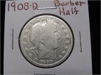 1908 D BARBER HALF DOLLAR 90%
