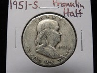 1951 S FRANKLIN HALF DOLLAR 90%