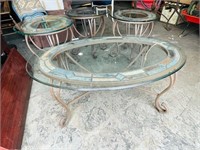 4 pc metal & glass coffee table set