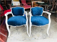pair of low back wood framed arm chairs ( C11 )