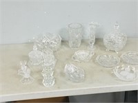 assorted crystal serving dishes, etc