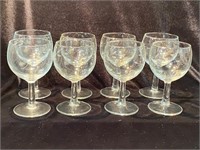 SET OF 8 ETCHED WINE GLASSES