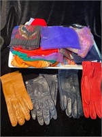 LOT- LEATHER GLOVES AND SCARVES