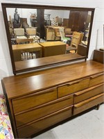 SOLID WOOD DRESSER WITH MIRROR AND DOUBLE BED