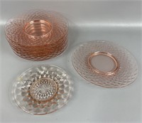 Seven Pink Depression Glass Plates
