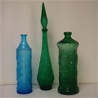 3 Large Colored Decanters