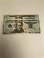 2 - 2017 Consecutive Serial Numbered $20 Notes