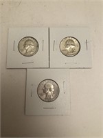 3 - Washington Quarters (1961-D, 1963-D, 1964)