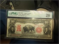 USA $10 large size note Bison 1901 PMG graded 20