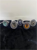 Vintage Lot Of 5 German Silver Rings