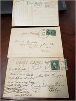 Vintage 3 post cards w/stamps of USA early 1907++
