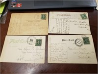 Vintage 4 post cards with a stamps of USA early