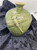 Vintage 1960 Ceramic Pottery Vase w Dragon Fly
