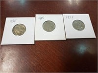 Lot Of 3 US Nickels 1935,1936,1937