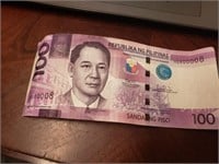 Philippine 100 Pisos Fancy Serial Number VF - X F
