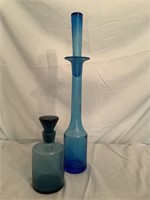 (2) Blue Glass Decanters