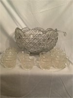Glass Punch Bowl with Ladle & 12 Cups
