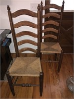 2 ladder back wicker seat chairs