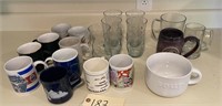 coffee mugs, soup bowl, glasses