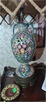 Pr 1940s/1950s Capodimonte pierced lamps 42" tall