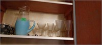 Lovely clear and frosted blue glass pitcher,