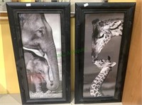 Two framed prints - one of a mother elephant and