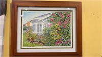 Small original watercolor of a flower garden by