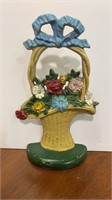 Vintage cast-iron doorstop - basket of flowers,