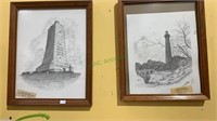 2 framed prints - one of the Wilbur and Orville