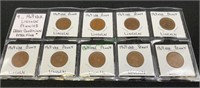 Coins - lot of nine - 1909VDB Lincoln pennies,