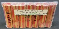 Coins - seven rolls of old wheat pennies, 1929D,