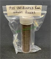 Coins - one roll of 1935 uncirculated wheat