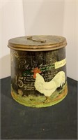 Vintage covered tin with roosters and French