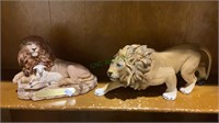 One pair of lion figurines - largest is 12 inches