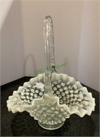 Fenton clear and white glass basket with hobnail